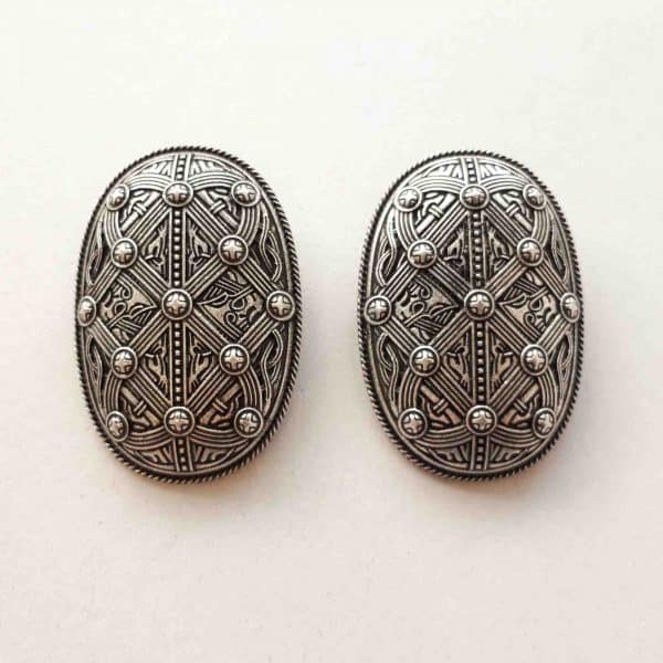 Viking brooches with shield design in aged silver
